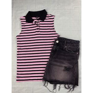 Girls Forever 21 Kids Top & Shorts sz 11/12 Sleevless Shirt Black Distressed
